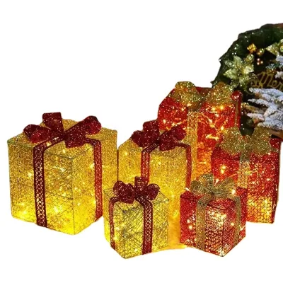Christmas Illuminating Gift Box, Christmas Decorative Night Light, Sheet Metal Craft, Metal Alloy Product, Ornament