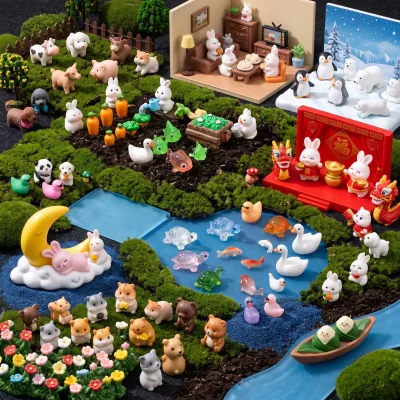 Mini Vegetable Garden Farm Resin Bunny Carrot Cow Sheep Pig Moon Field Hamster Interior Dollhouse Micro Landscape Garden Scene