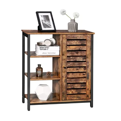 Industrial Brown and Black Multipurpose Cabinet with Drawers 3 Open Shelves and Closed Compartments for Living Room Cabinets