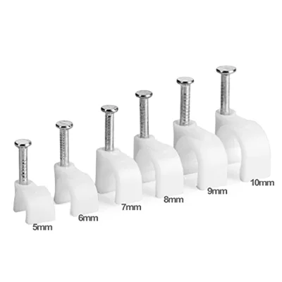 Round Flat Hook C Shape Plastic PE Cable Clips With Steel Nail Cable Staple