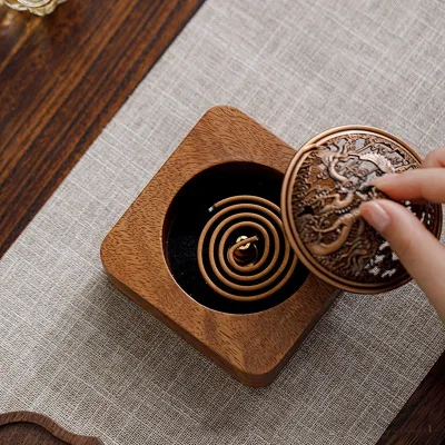 Walnut Wood Ceremony Incense burner Home Furnishings Chinese Indoor Incense Fragrance Hollow with Cover Incense Insert