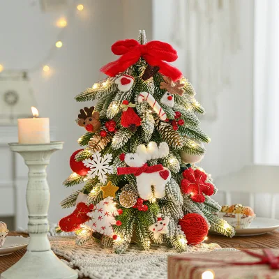 Nordic-style Mini Flocked Christmas Tree Decorations Desktop Ornaments Felt Decor Set with Snowy Tree Made in China