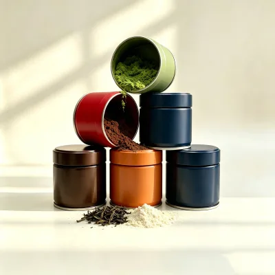 Wholesale Custom Logo Small Tea Tins Matcha Tin Box Metal Storage Screw Cap Silk Screen Printed for Matcha Powder Tea Candle