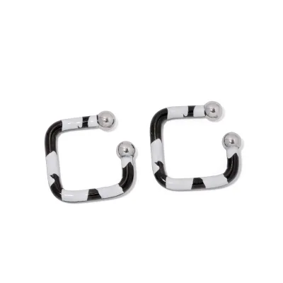 J&D Jewelry Silver Color Cuff Earring Stainless Steel Simple Line Square Zebra Pattern Ear Clip