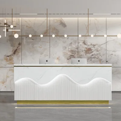 Popular Custom Multi-functional MDF High Light Hotel Lobby Cashier Reception Desk Beauty Spa High-end Reception Desk