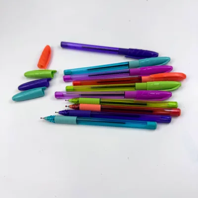 Macaron Bright Color Transparent Ballpoint Pen Anti Slip Rubber Grip Cap Ball Pen for Promotional Gift