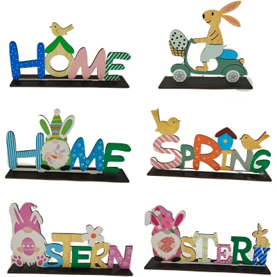 Happy Easter Table Decoration Signs Bunny Centerpiece Easter Bunny Truck Wood Decor for Home Office Party Decorations