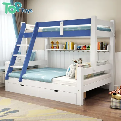 Single & Double Wooden Baby Bed Stair Railing Drawer Storage Built-in Space for Daycare Bedroom Preschool for Park Living Room