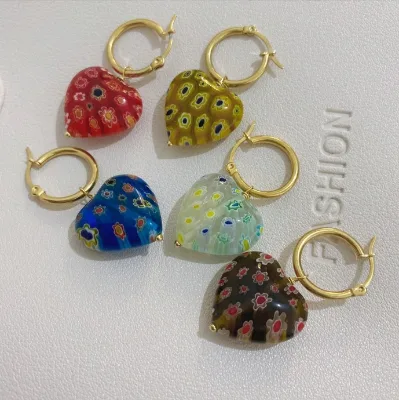 Handmade Freshwater Pearl Stainless Steel Hoop Earrings Love-Colored Cute Style for Gifts