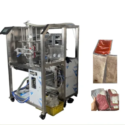 Automatic VFFS Form Bag Vacuum Room Seal Liquid Sauce Paste Ground Meat Dog Cat Food Wet Pet Food Vacuum Packaging Machine
