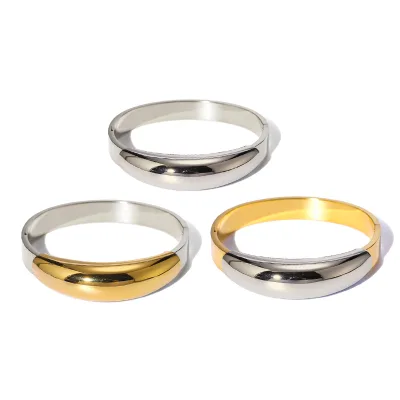 new Wholesale New Stainless Steel 18k Gold-plated Open Bracelet Fashionable Smooth Waterproof Two-tone Chunky Bracelet for Women