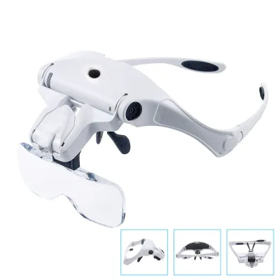 Dual LED Head-Mounted Magnifying Glass with Five Multiples for Reading Maintenance Inspection