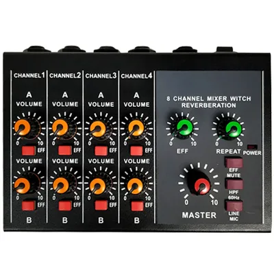 8 Channel MIX-428III Metal Dual Purpose 8-channel Reverb Karaoke  Mini Sound Mixer with Reverberation for Home Studio Karaoke