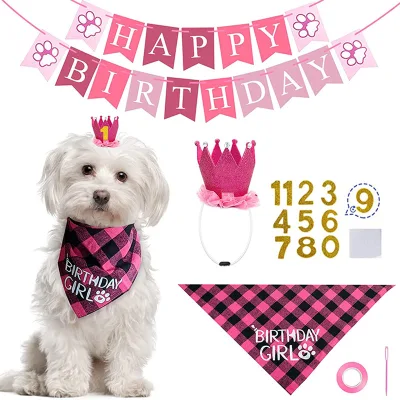 Happy Birthday Dog Boy Girl Bandana 1st Birthday Party Supplies Pet Hat Scarf Banner for First Celebration
