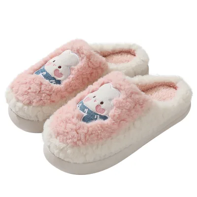Custom Cute Cotton Female Indoor Home Slippers with Thick Bottom Warm Winter Couple Fur Slippers for Men New Special Design