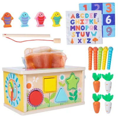 C02422 Factory Montessori Children's Wooden Tissue Paper Drawing Shape Matching Intelligence Box Educational Sensory Toys for