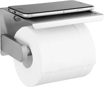 Brushed Nickel Toilet Paper Holder Self Adhesive Toilet Paper Roll Holder with Shelf Wall Mount Paper Rack