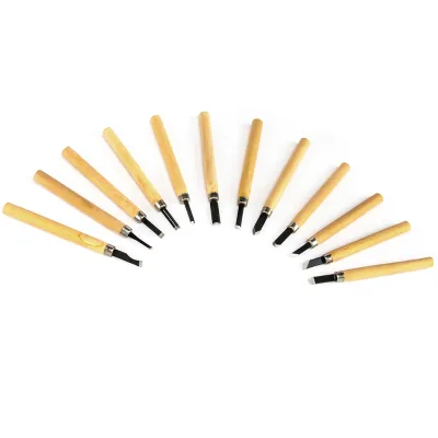 Oem 12pcs Manual Sharpener Carving Knife Tools Wood Handle Woodworking Engraving Wood Carving Chisel Set Kit