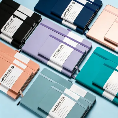 Customized A5 logo PU Hard Cover Notebook Pen Holder Elastic Band Meeting Notebook Journal Enterprise Custom