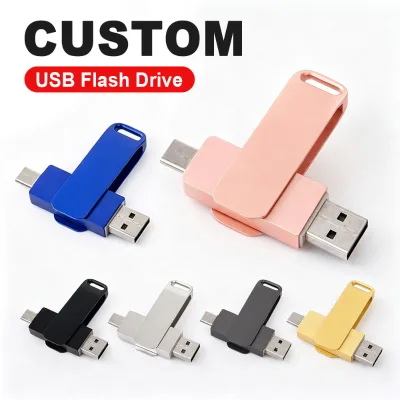 Custom Logo Dual Connector Flash Drive USB a Type C Swivel Metal Cover Keychain Portable Data Storage Office Supply