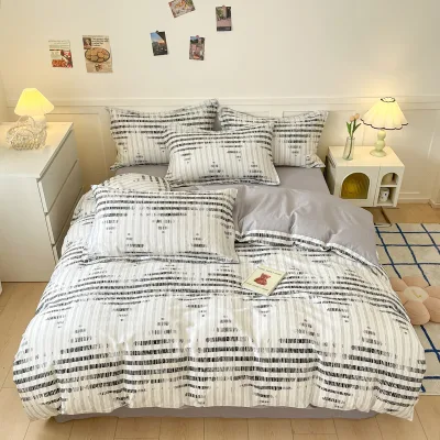 Modern Geometric Style 100% Cotton Bed Sheet Sets High Quality Customized Printing 300 Thread Count Eco-Friendly Four-Piece Kit