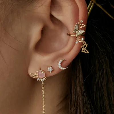 Promotion Fashion Charm Sparking CZ Multi Butterfly No Piercing Adjust Ear Cuff Clip on Earring Christmas Gift Jewelry for Women