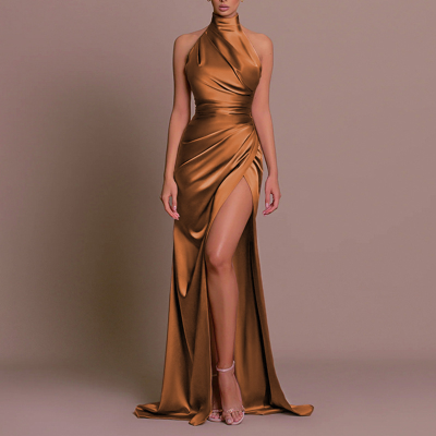Elegant Evening Dress Solid Color with High Stand Collar Ball Gown Fashionable and New Style Party Dresses for Wedding