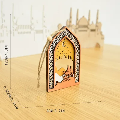 Eid Mubarak Islamic Muslim Arch Wall Wooden Hanging Pendant Ramadan Ornaments Pendant for Wall Door Window Decoration Party