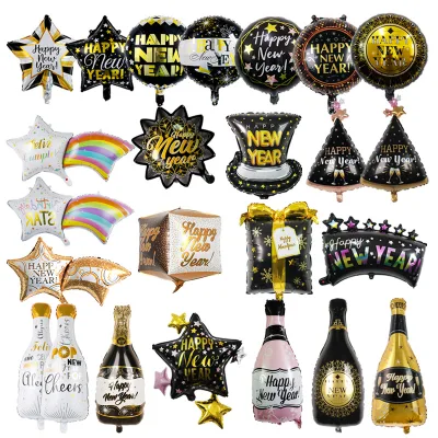 New Happy New Year Aluminum Film Balloon Wine Bottle Annual Meeting Celebration Party Decoration 2025