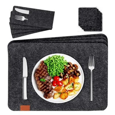 Felt Placemats Set Table Mats Non Slip Heat Resistant Felt Placemat Coaster for Dining Table