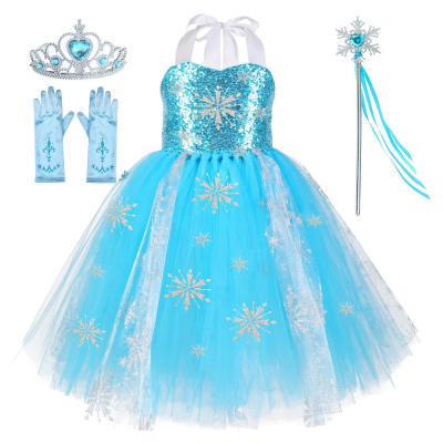 New Style Girls Dress Elsa Princess Costume Party Fancy Dress Halloween Costume With Accessories