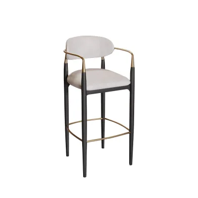 BST Light-Luxury High-End Leather Bar Stools; Pub Backrest Commercial High-Back Mid-Century Modern Island Counter Chairs