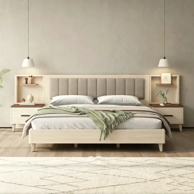 Wooden Bed Frame Iron Steel Single Bed CKD Structure Flat Packing One Person Bedroom Furniture