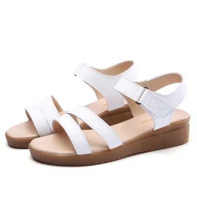 2024 Summer New Wholesale Women's Leather Sandals Fashion Genuine Leather Women's Flat Bottom Slope Heel Sandals