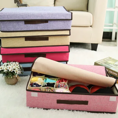 Grid Underwear Socks Clothes Foldable Storage Box With Lid Multi Colors Stackable Storage Box Drawer
