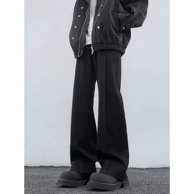High-Grade Black Casual Trousers for Men and Women Mid Waist Summer Thin Loose Hanging Light Wind Straight
