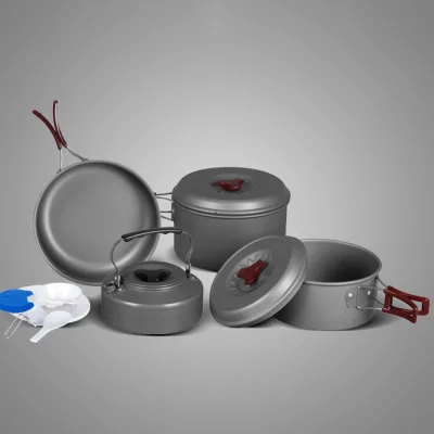Portable Picnic Utensil Reusable Aluminium Alloy Camping Folding Pot Cookware Sets for Outdoor Cooking