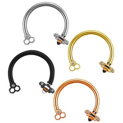 Cute Bee Design Nose Ring 316L Stainless Steel Bar Horseshoes Nariz Piercing Ear Cartilage Tragus Helix Trendy Piercings Jewelry