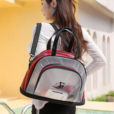 New Design Ostrich Pattern PVC Zipper Swimming Dry & Wet Separation Tote Bag with Expandable Shoe Compartment Eco-Friendly