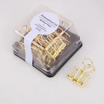 10pcs Metal Stainless Steel Gold Paper File Binder Clips 19mm Skeleton Binder Clip Plastic Box Package