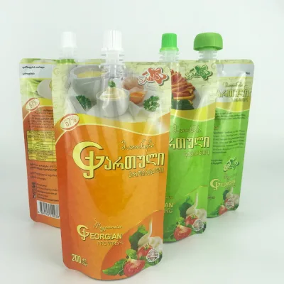 200g Custom logo Printing Mayonnaise Sauce Packaging Food Grade Spout Stand up Pouch