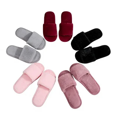 Autumn Winter Plush Cotton Opening Home Indoor Use Non-Slip Wooden Floors Faux Rabbit Fur Warm Wear-Resistant Flat Mules Slide