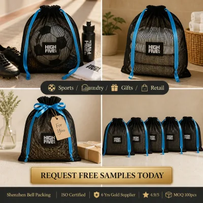 Custom Eco-friendly Black Polyester Mesh Drawstring Ball Storage Bag Portable Mesh Laundry Clothes Bags