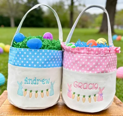 Personalized Pattern Design Easter Decoration Basket Family Holiday Gift Bag Polka Dot Patchwork Easter Children Storage Bucket