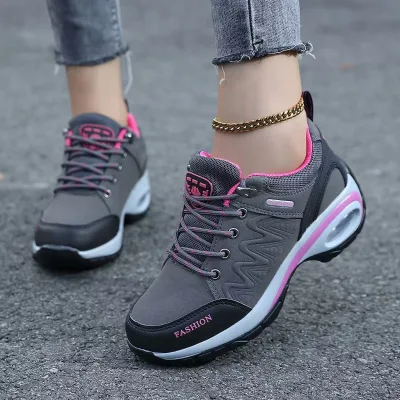 Spring/autumn New Women's Air-Cushioned Running Shoes Breathable Lace-Up Color-Blocking Soft-Soled Shock-Absorbing Shoes