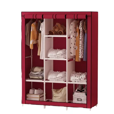 Dustproof Stainless Steel Floor Standing Fabric Wardrobes Multilayer Foldable Vintage Cabinet Organizer Closet Large Capacity