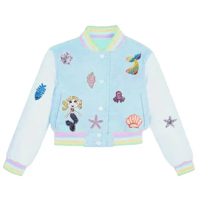 Customizable Fall Custom Color Block Embroidered Eco-Friendly Breathable Cotton Bomber Jacket Mermaid Patches Girls HAPA Custom