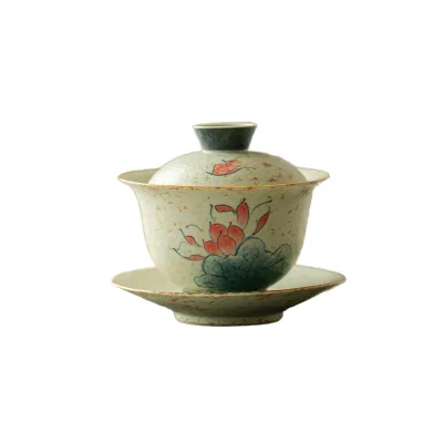 Hand-Painted Blue White Red Sancai Lotus Design New Chinese Style Kung Fu Tea Set High-Value Porcelain Eco-Friendly Gaiwan Tea