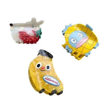HONEY New Fruit Series Hair Clips Watermelon Strawberry Rabbit Banana Apple Grab Clips Acetate Material Shark Clips