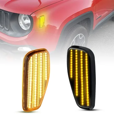 For Jeep Renegade 2015-2023 Clear & Smoked Lens Front Fender Amber Light LED Side Marker Lamp